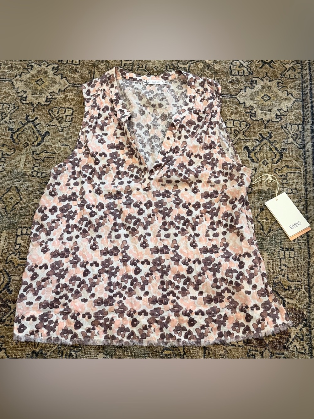 Carve Designs Pink and Brown Floral V-Neck Sleeveless Camisole